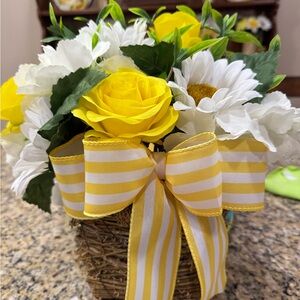 Sunny Yellow and White Floral Arrangement-Door basket